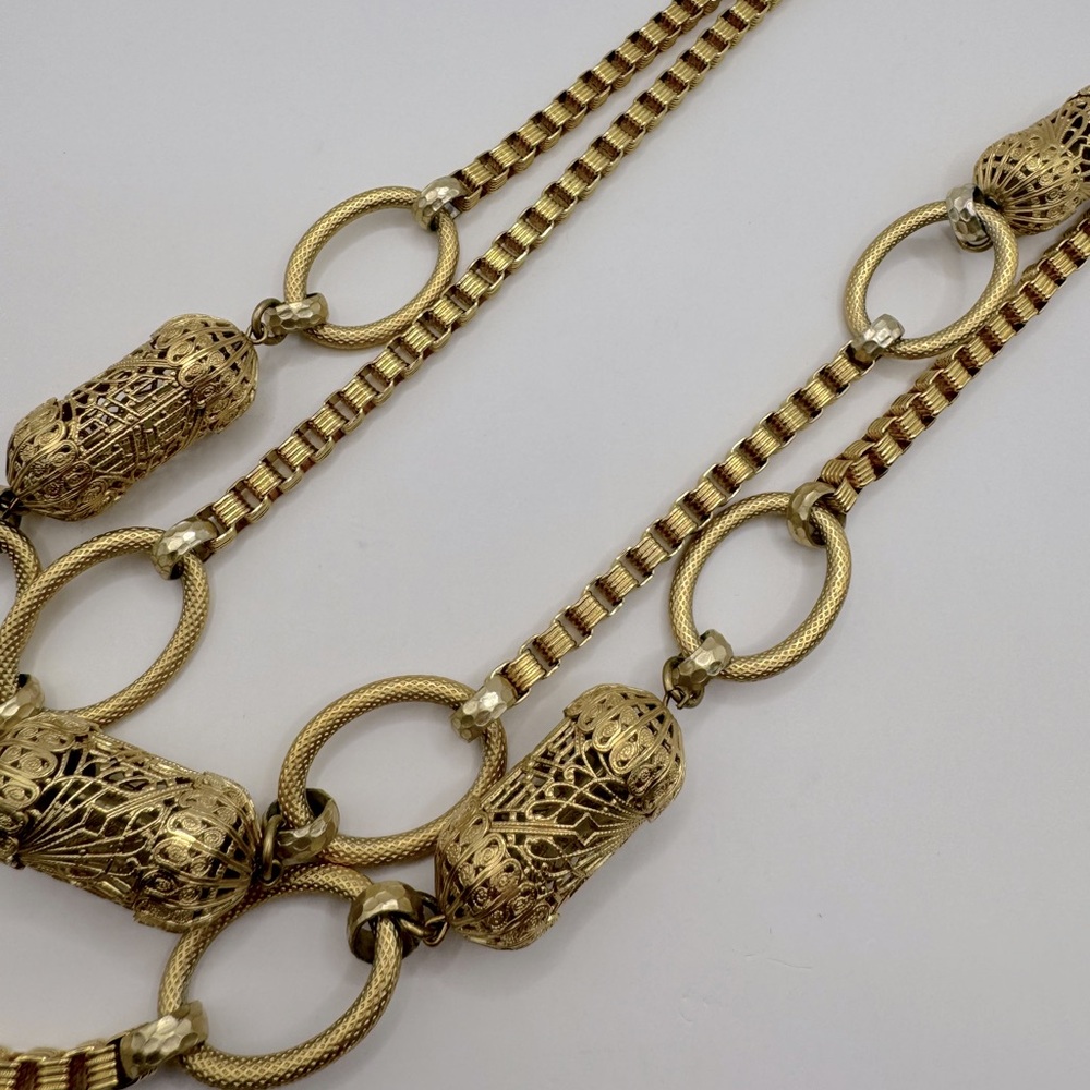 YSL Vintage Long Box Chain Filigree Barrel Necklace - Picture 8 of 13